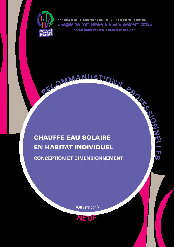 Chauffe eau solaire en habitat-individuel – conception en neuf – Guide Pro-Rage- 2013-07